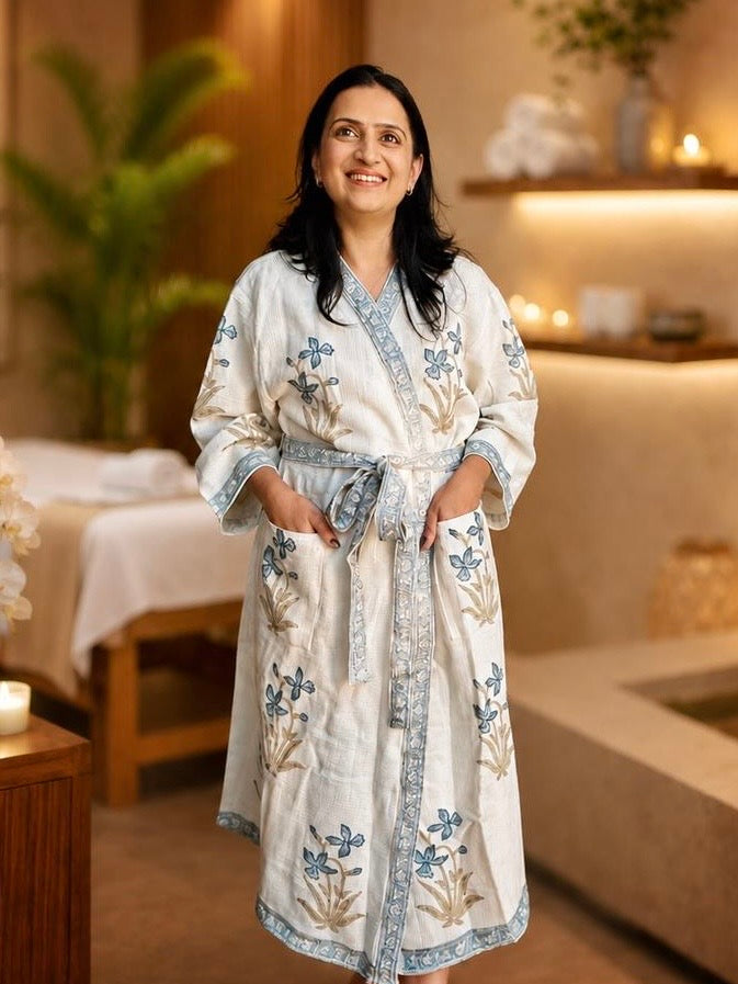 Waffle Bathrobe - Blue