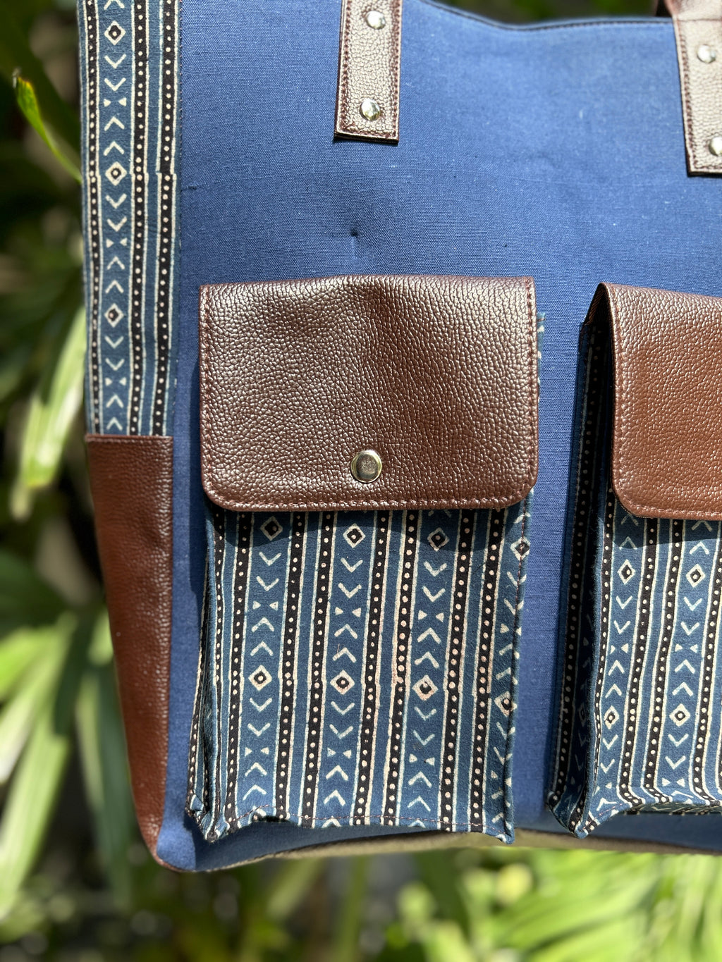 Leather Tote Bag - Blue