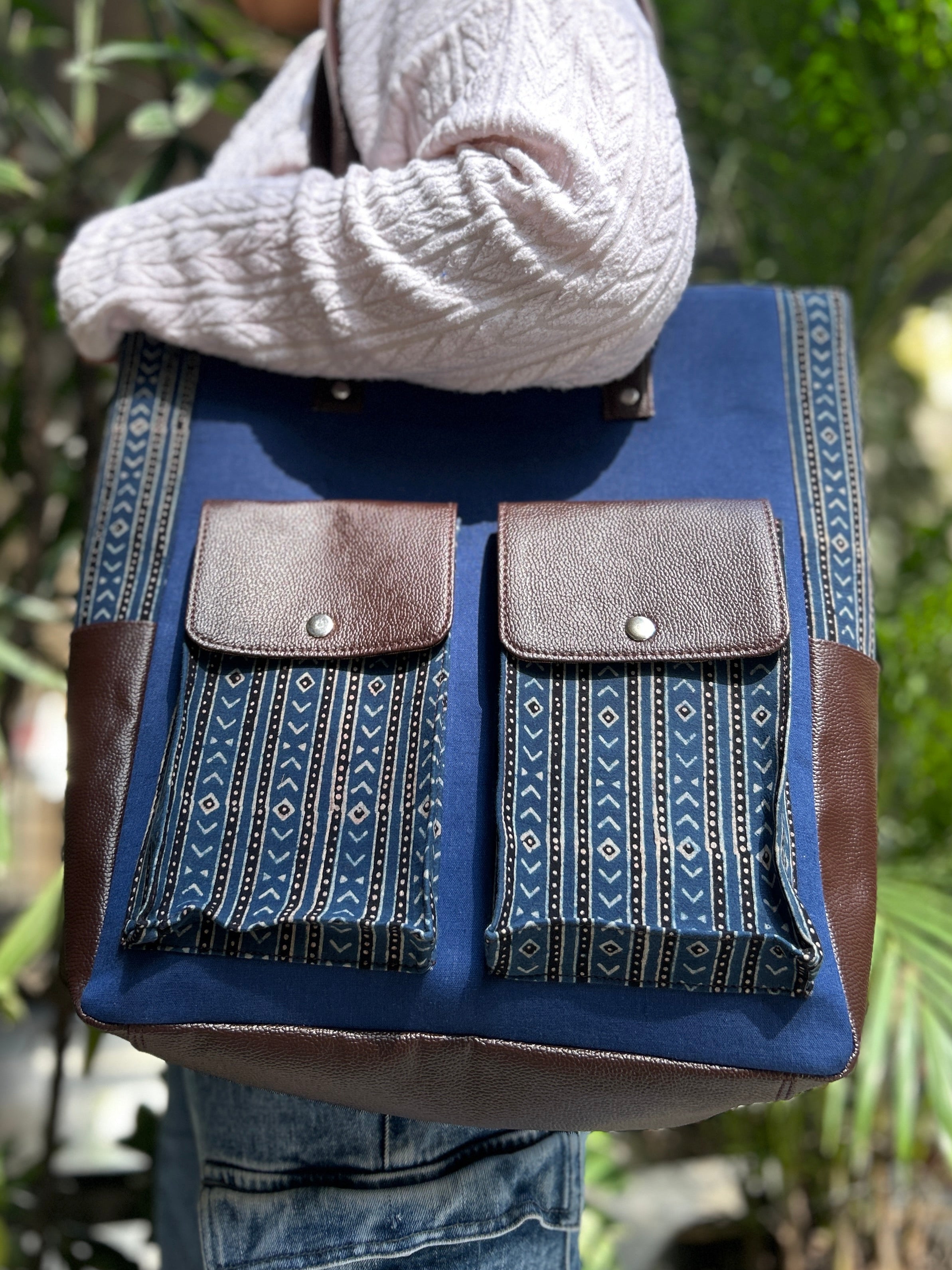 Leather Tote Bag - Blue