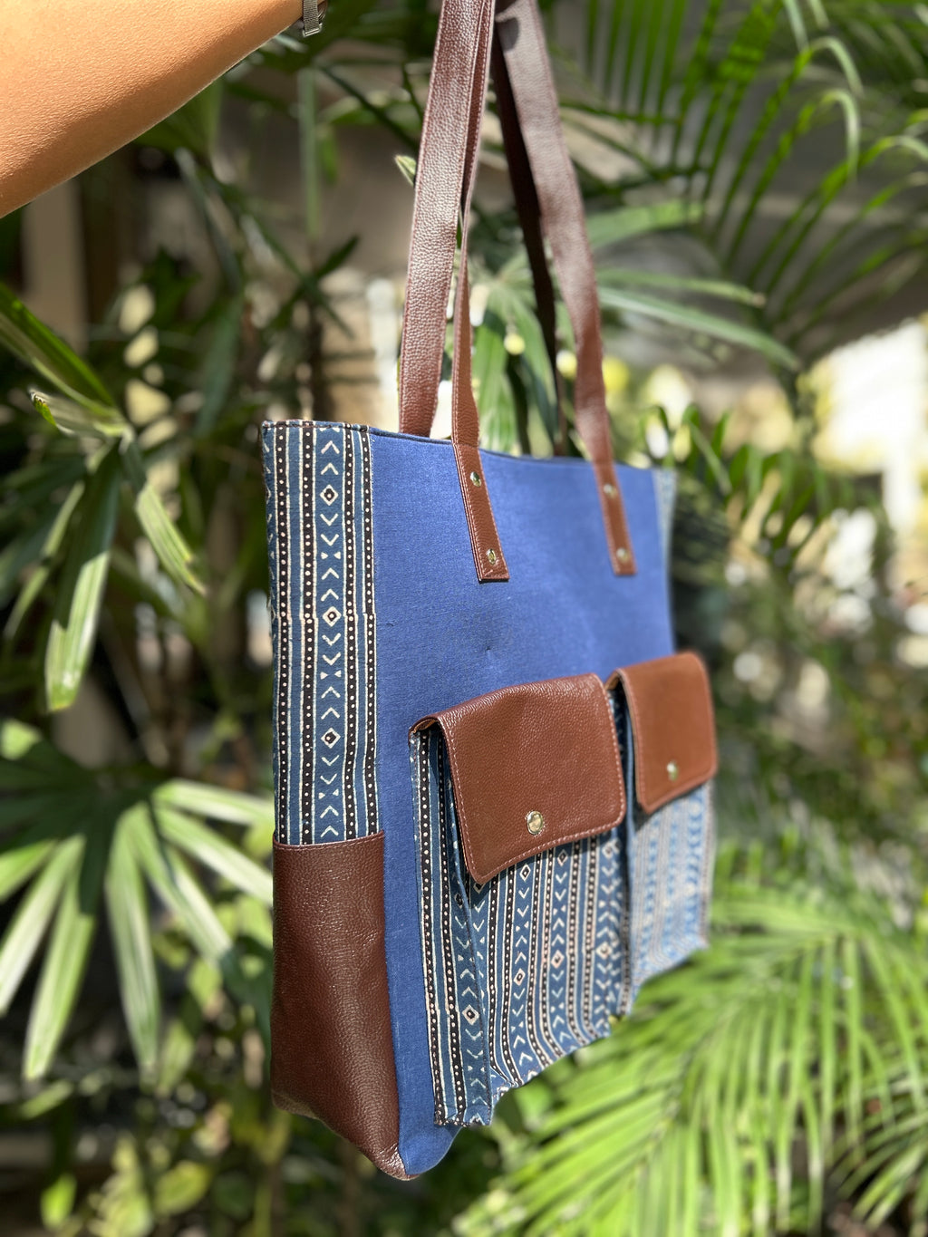 Leather Tote Bag - Blue