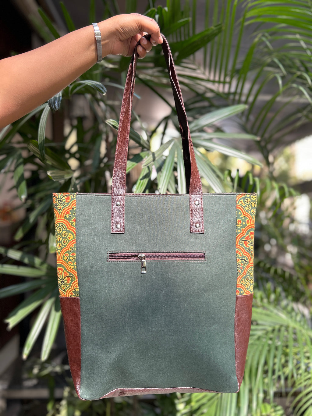 Leather Tote Bag - Green