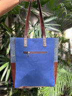 Leather Tote Bag - Blue