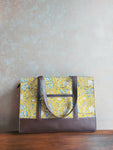 Leather Rectangle Tote - Mustard Floral