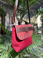 Leather Square Sling Bag - Red