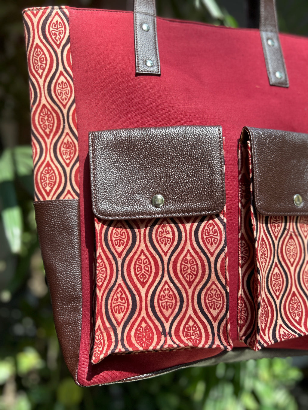 Leather Tote Bag - Red