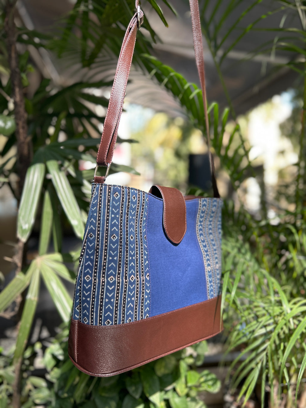 Leather 2 Compartment Bag - Blue