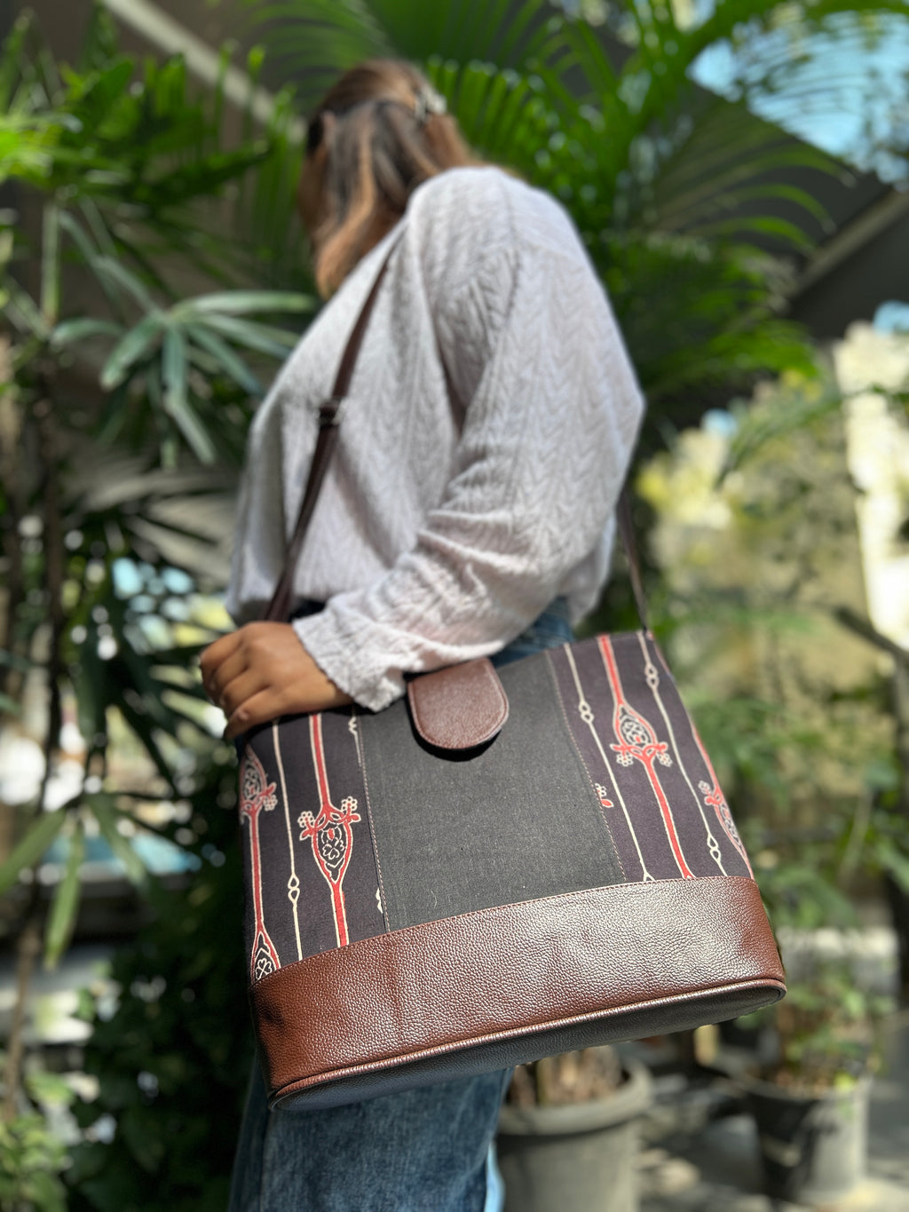 Leather 2 Compartment Bag - Black