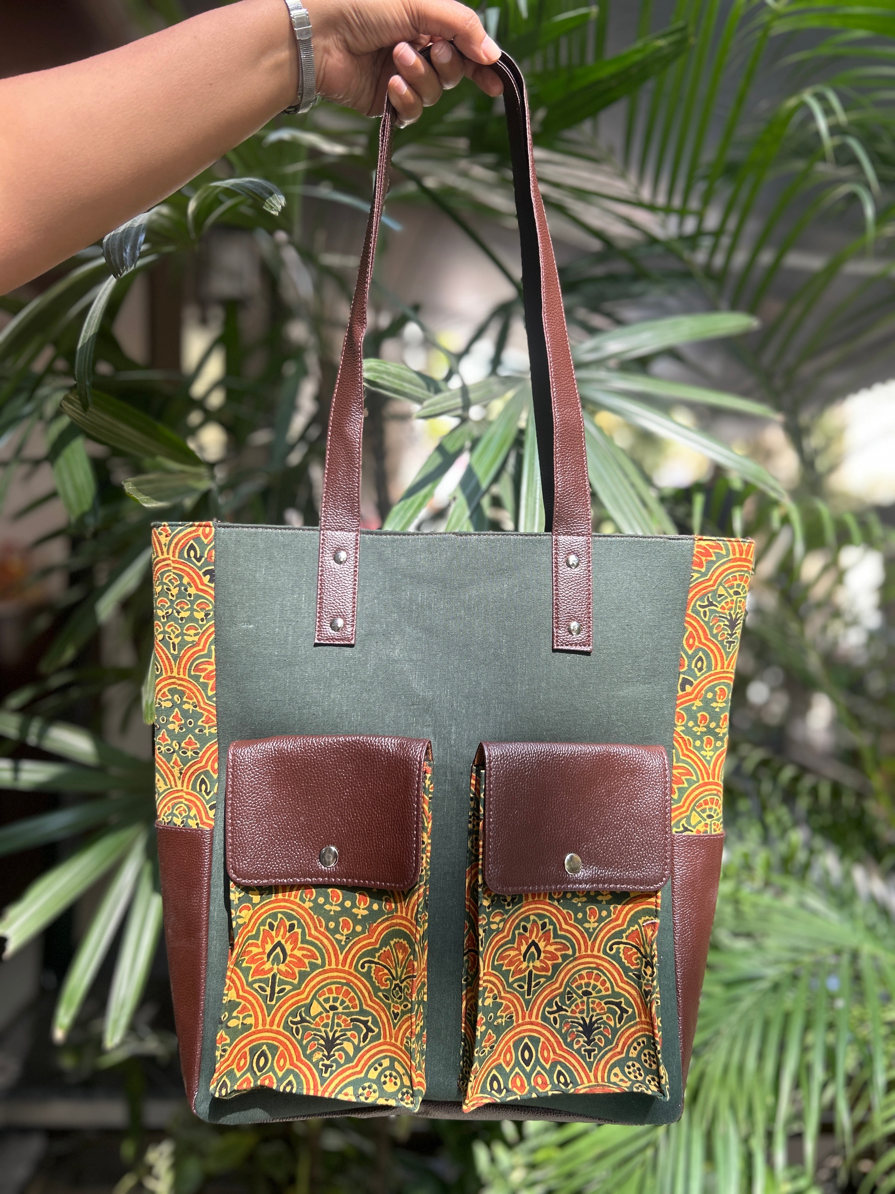 Leather Tote Bag - Green