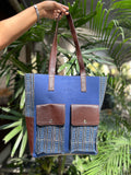 Leather Tote Bag - Blue