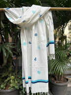 RUI - Organic Cotton Stole - Leaf Print - Blue