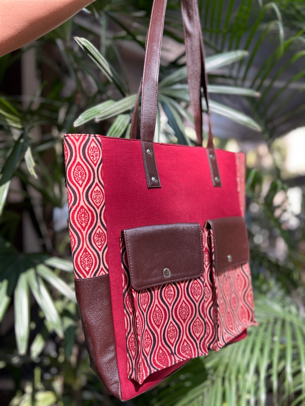 Leather Tote Bag - Red