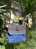 Leather Square Sling Bag - Blue