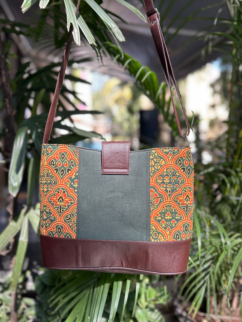 Leather 2 Compartment Bag - Green