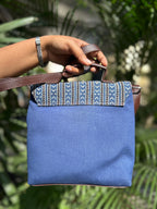 Leather Square Sling Bag - Blue