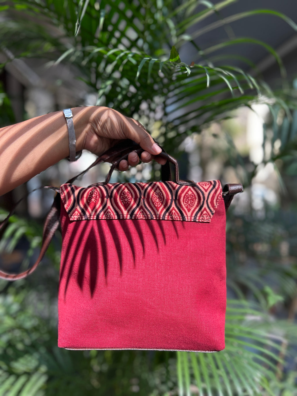 Leather Square Sling Bag - Red