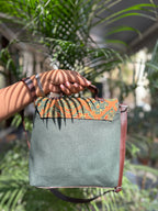Leather Square Sling Bag - Green
