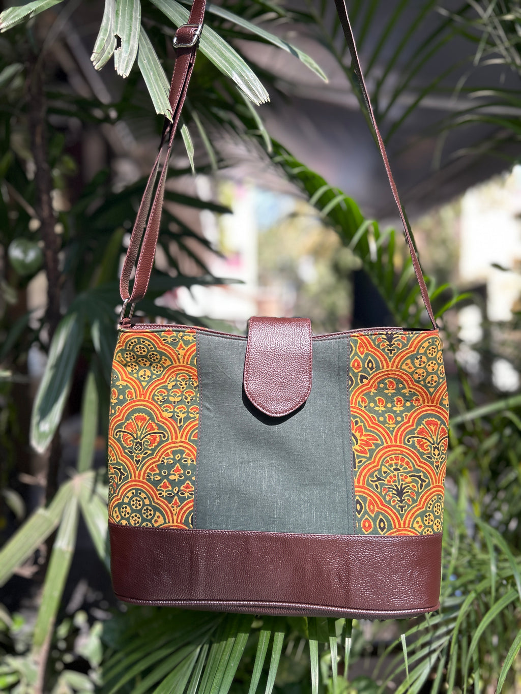 Leather 2 Compartment Bag - Green