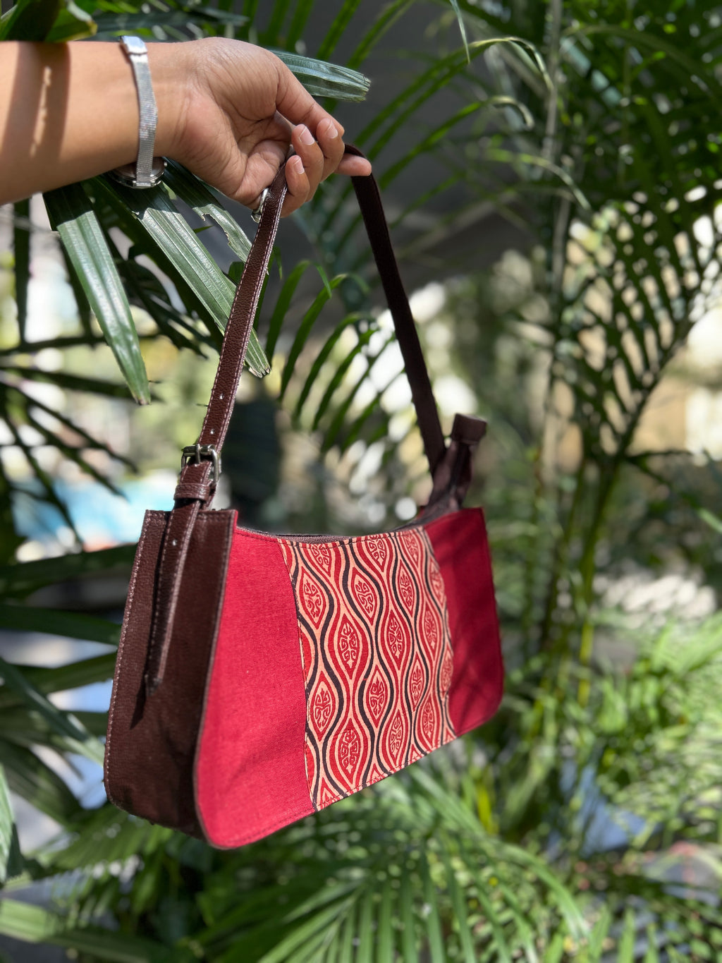 Leather Baguette Bag - Red