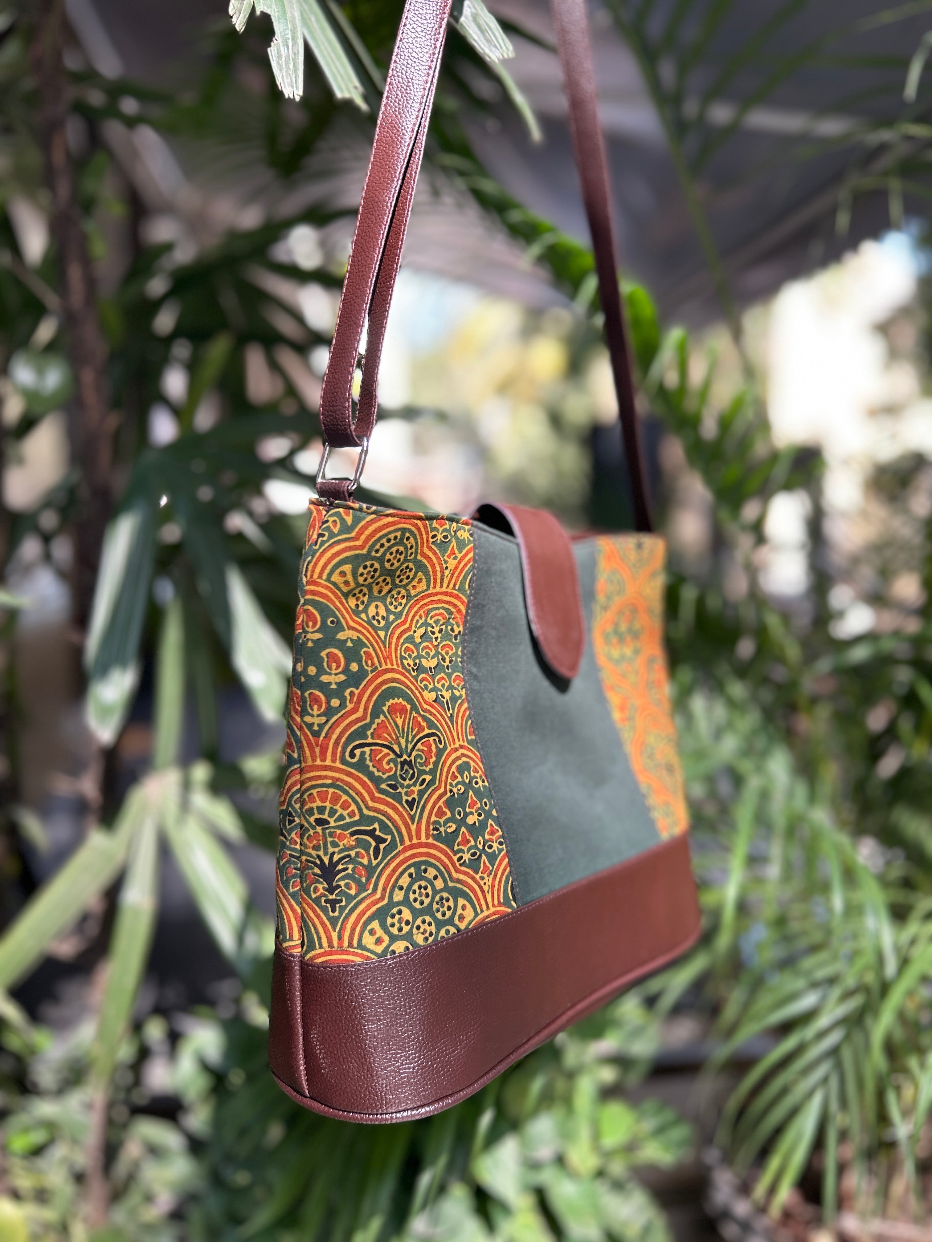 Leather 2 Compartment Bag - Green