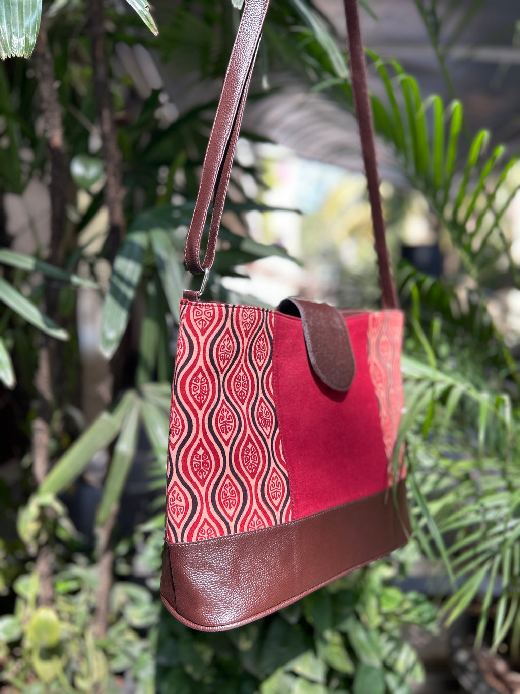Leather 2 Compartment Bag - Red