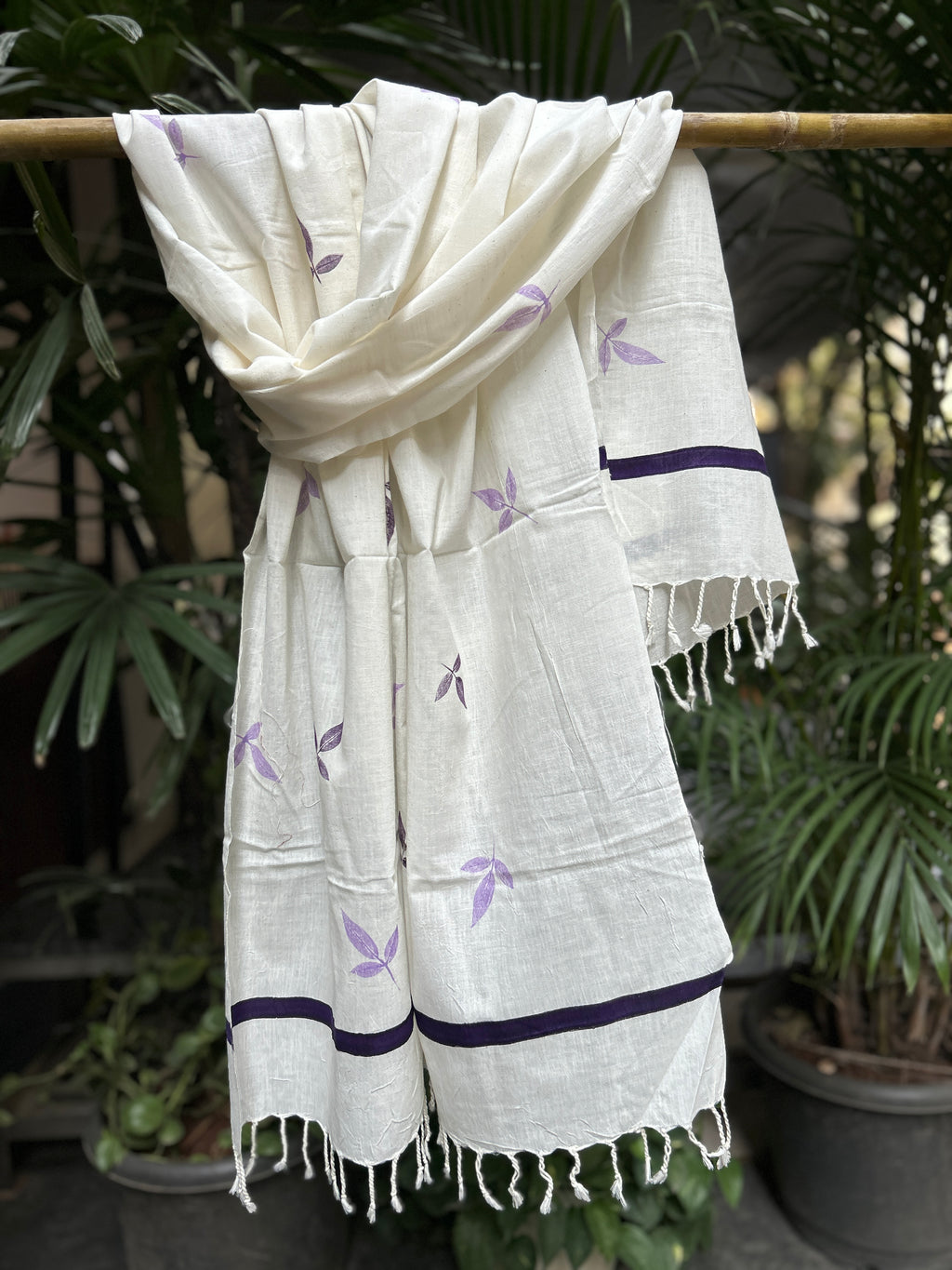 RUI - Organic Cotton Stole - Leaf Print - Purple