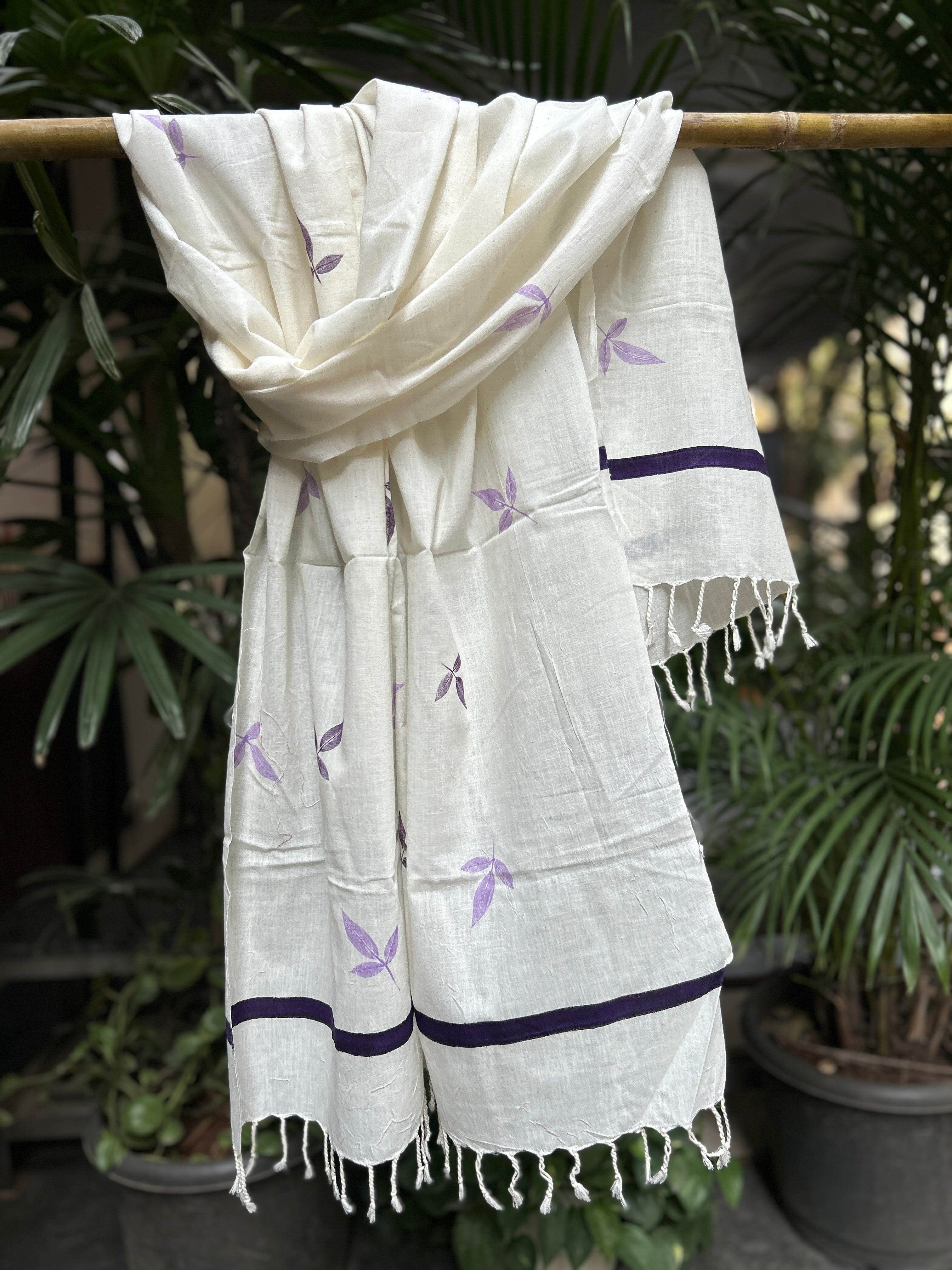 RUI - Organic Cotton Stole - Leaf Print - Purple