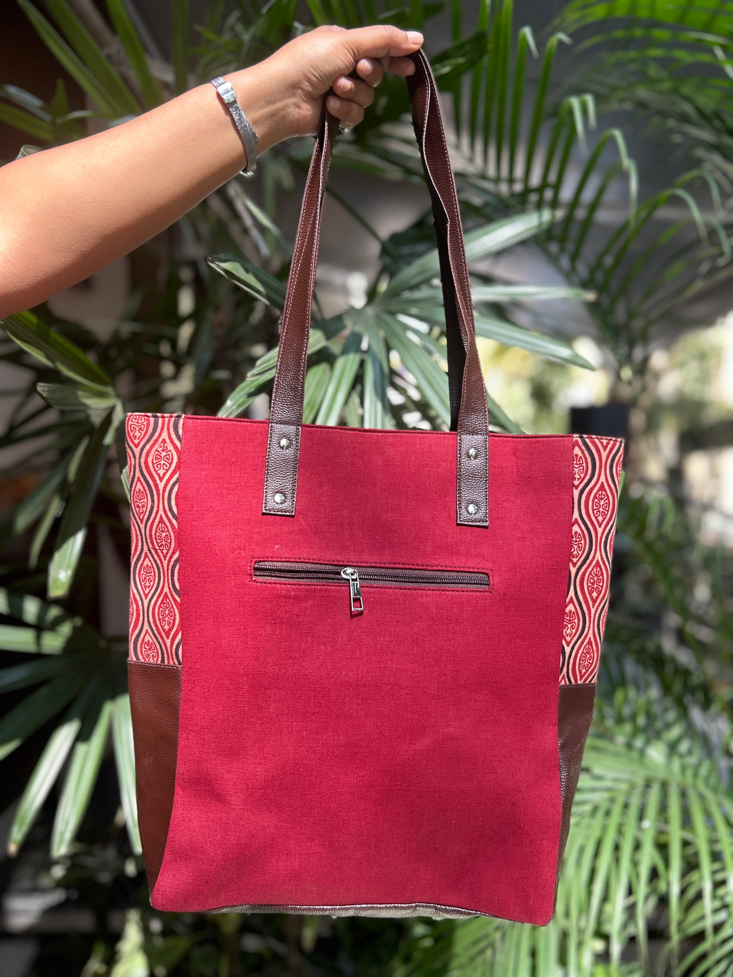 Leather Tote Bag - Red