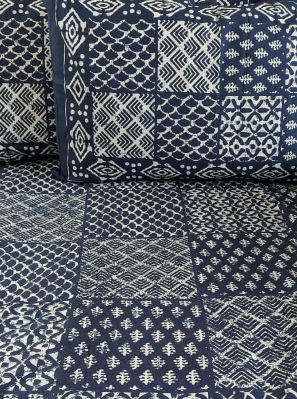 Indigo Double Bedsheet - Big Checks