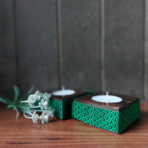Wooden Candle Holder - Green Khun Square