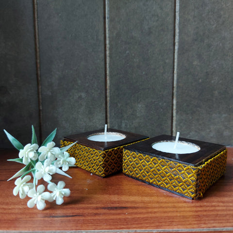Wooden Candle Holder - Yellow khun square