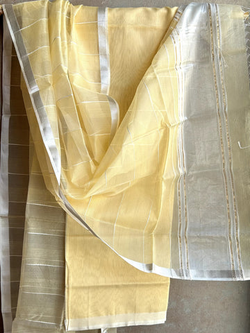 Maheshwari Silk Top Material & Chunni - Light Yellow