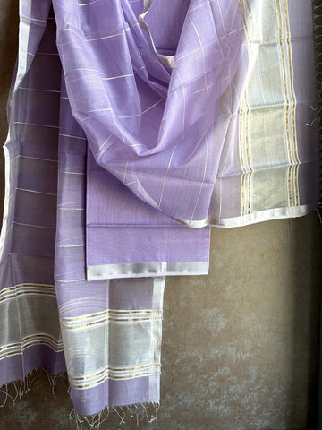 Maheshwari Silk Top Material & Chunni - Purple